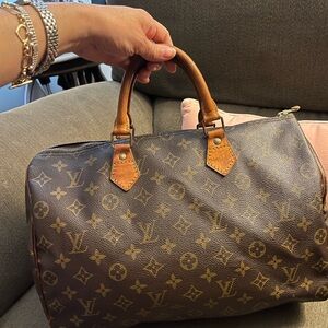 Louis Vuitton Brown Monogram Handbag with Gold Accents Speedy 35cm